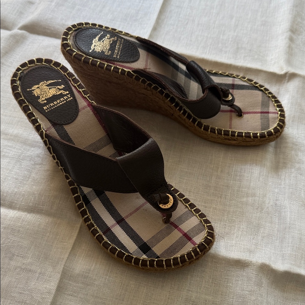Burberry Women's Black and Brown Plaid Wedges